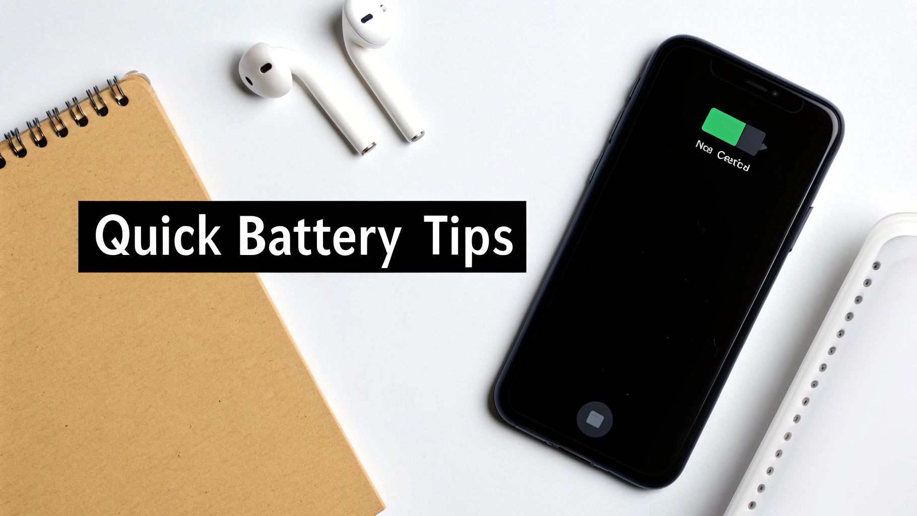 An iPhone on a home screen displaying various widgets and app icons, with a hand adjusting the screen's brightness.
