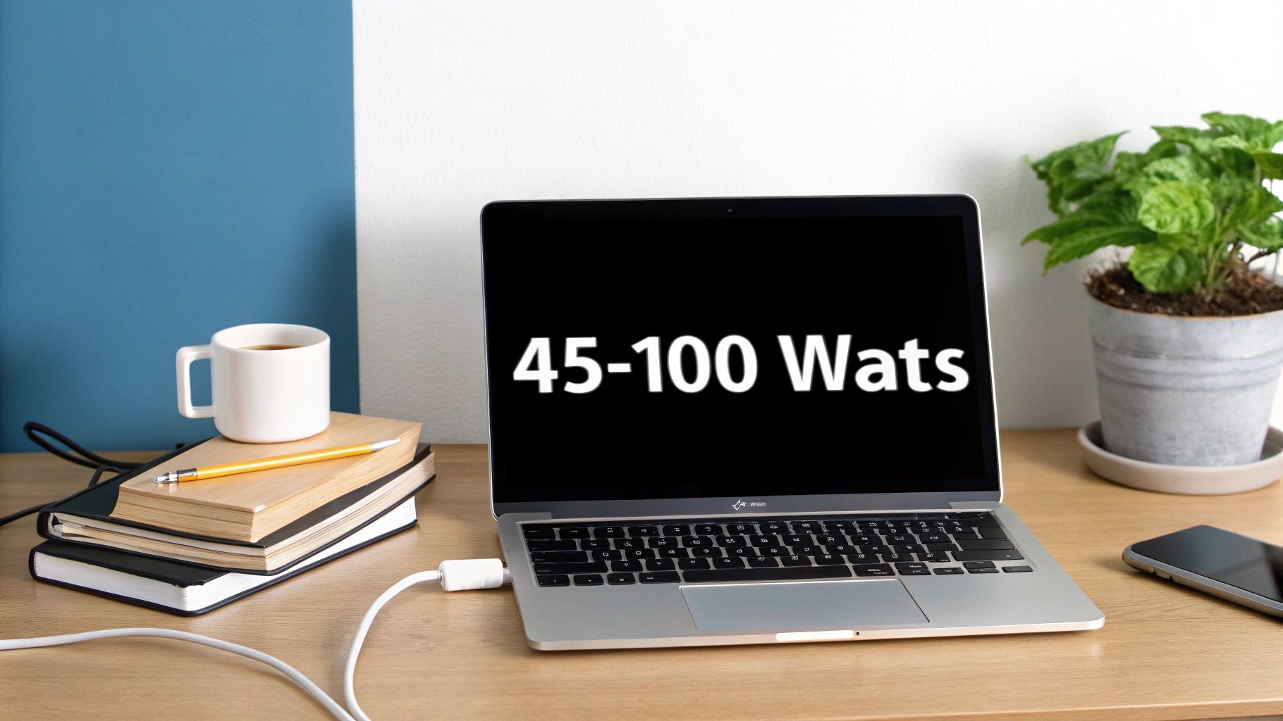 A person plugging a USB-C charger into a modern laptop on a desk.