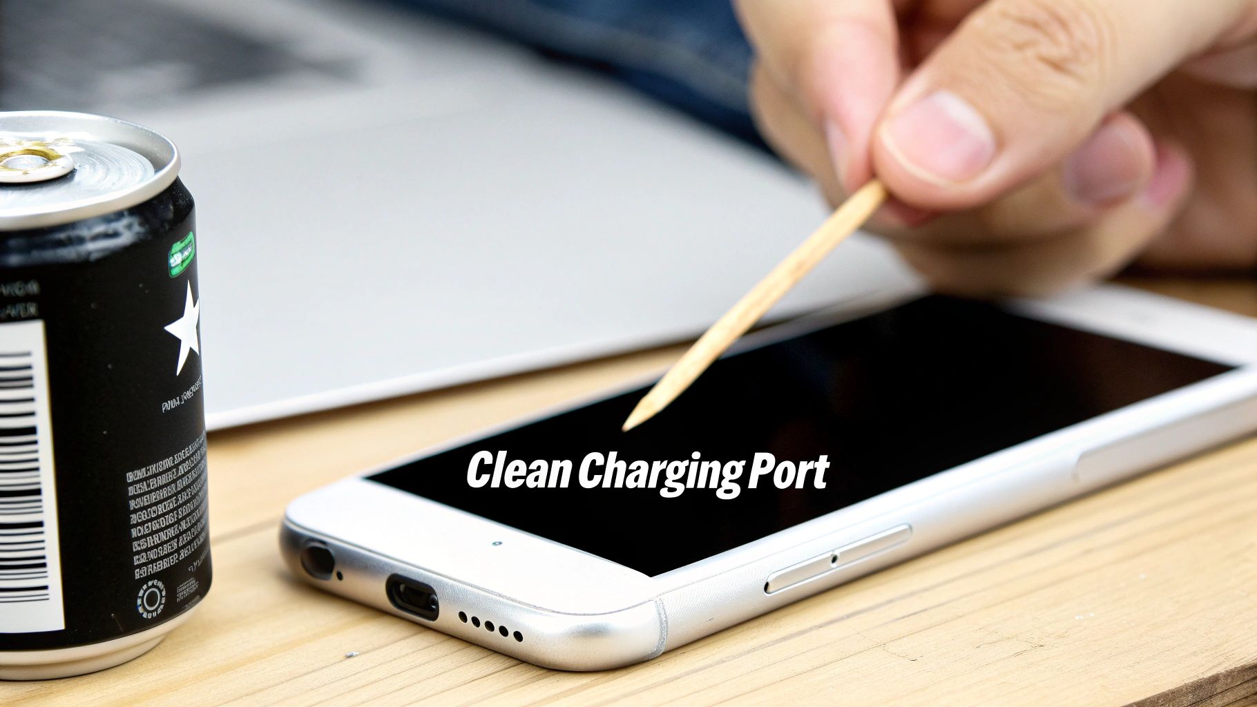 A person restarting their smartphone to fix a software glitch.