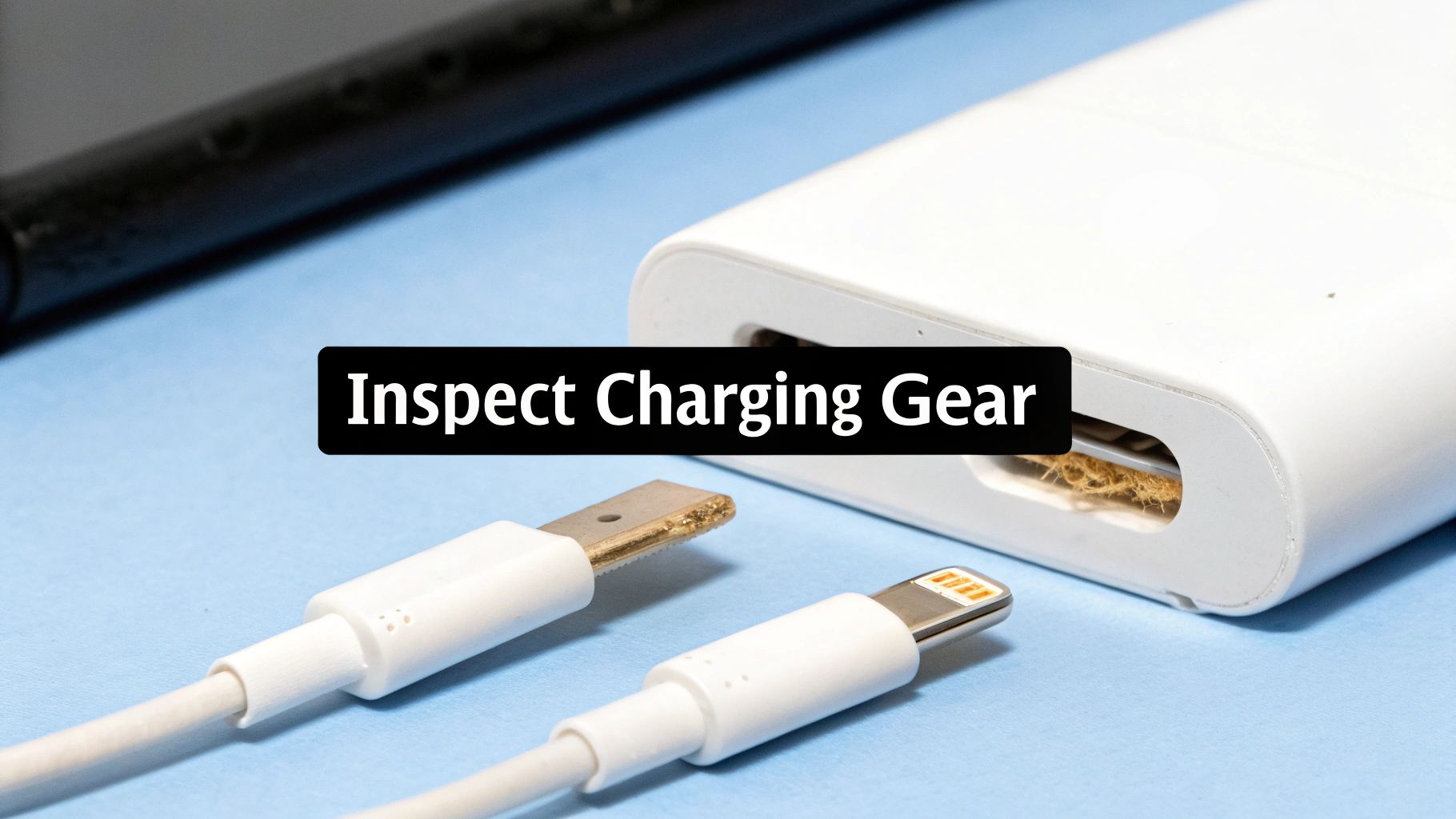 A person restarting a smartphone to fix a charging issue.